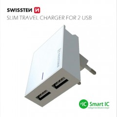 Incarcator retea priza cu 2x porturi USB, Smart IC, Swissten, 22032000