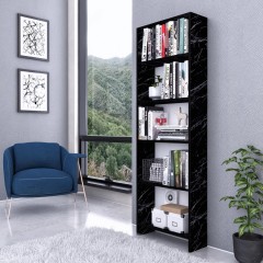 Biblioteca 5 rafturi Laguna, negru marmorat 20 x 55 x 169 cm