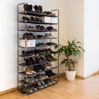 Pantofar etajera  10 rafturi  otel galvanizat si textil, 95x28x175 cm, Arte Nova, negru