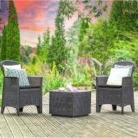 Set mobilier de gradina - terasa cu 2 fotolii si masa, ratan, Tree, antracit, SMGTTR21