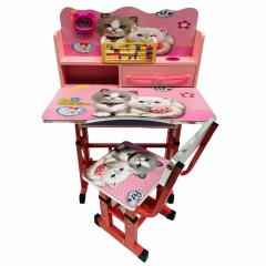 Birou cu scaun si sertar pentru copii, reglabile, Pisicute, roz
