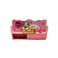 Birou cu scaun si sertar pentru copii, reglabile, Pisicute, roz