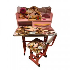 Birou cu scaune si sertar pentru copii, reglabile, printesa, roz, JHT-3B4