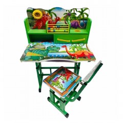Birou cu scaun si sertar pentru copii, reglabile, Dino, verde, JHT-4B2
