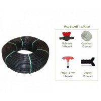 Set furtun irigatii prin picurare 100 metri, 20 cm, include 31 accesorii