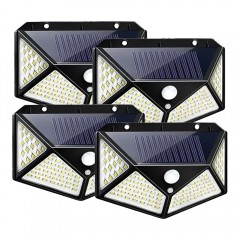 Set 4 buc. lampa solara de perete cu 4 fete, senzor de miscare, 100 LED-uri