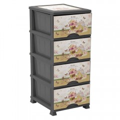 Dulap plastic cu 4 sertare, Rose Garden, pentru hol, baie si bucatarie, crem, 38x45x90 cm
