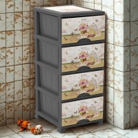 Dulap plastic cu 4 sertare, Rose Garden, pentru hol, baie si bucatarie, crem, 38x45x90 cm