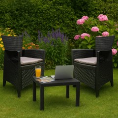 Set mobilier de gradina - terasa cu 2 fotolii cu perne si masa, aspect ratan, Forest, antracit