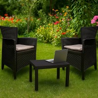 Set mobilier de gradina - terasa cu 2 fotolii cu perne si masa, aspect ratan, Forest, antracit