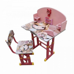 Birou cu scaune si sertar pentru copii, reglabile, printesa, roz