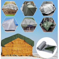 Prelata impermeabilă, 2 m x 3 m lungime, cu ochiuri metalice, 2 fete verde-gri, densitate 80 gr/mp