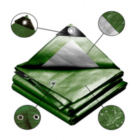 Prelata impermeabilă, 3 m x 4 m lungime, cu ochiuri metalice, 2 fete verde-gri, densitate 80 gr/mp