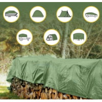 Prelata impermeabilă, 3 m x 4 m lungime, cu ochiuri metalice, 2 fete verde-gri, densitate 80 gr/mp