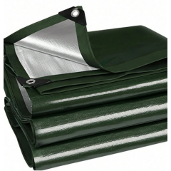 Prelata impermeabilă, 4 m x 6 m lungime, cu ochiuri metalice, 2 fete verde-gri, densitate 80 gr/mp