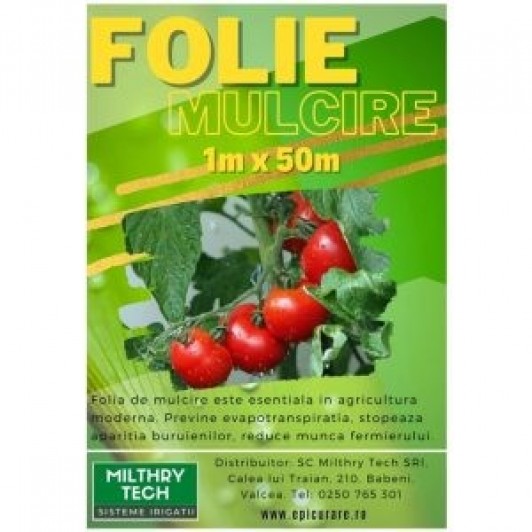 Folie mulcire legume neagra neperforata 1m * 50m / 25 mic / negru - Punga
