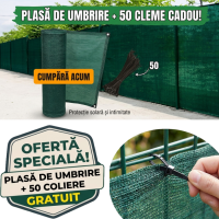 Plasa 95% umbrire 1.5 m inaltime x 25 m lungime,deasa,150 gr/mp, cu 50 coliere gratuit de prindere