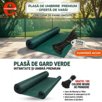 Plasa 90% Umbrire 2 m inaltime x 50 m lungime, cu Tiv Si Ochiuri de Prindere, Gratuit 100 Coliere