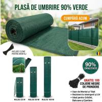 Plasa 80% Umbrire 1.7 m inaltime x 50 m lungime, cu Tiv Si Ochiuri de Prindere, Gratuit 100 Coliere