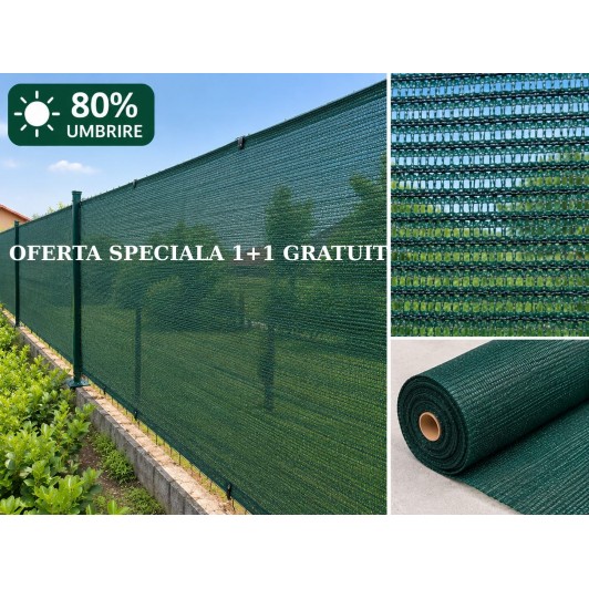 SUPER OFERTA-1+1 GRATIS-Plasa umbrire 80%, verde, 1,5 m inaltime x 10 m lungime