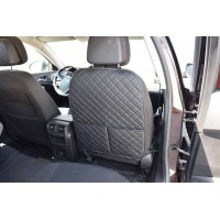 Set 2 bucati protectii spatar scaun auto cu buzunare din piele ecologica neagra