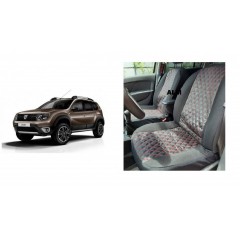 Huse premium scaune piele romburi dedicate Dacia Duster 2009-2017 Negru-Rosu