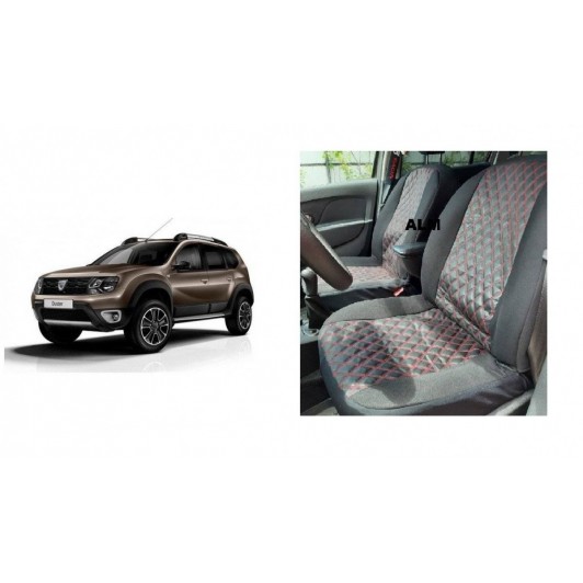 Huse premium scaune piele romburi dedicate Dacia Duster 2009-2017 Negru-Rosu