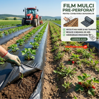 Folie neagra mulcire, neperforata, dimensiuni: latime: 0.8 metri x lungime 500 metri