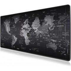 Mousepad cu design harta lumii, din cauciuc, dimensiune 80 x 30cm, anti-alunecare, negru