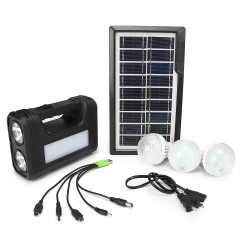Kit panou solar fotovoltaic, iluminare 3 becuri, 3 lanterne-lampa, incarcare telefon