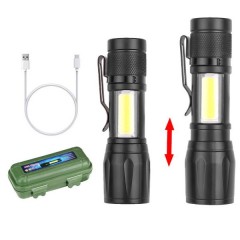 Mini lanterna metalica cu acumulator intern, incarcare USB si cutie transport