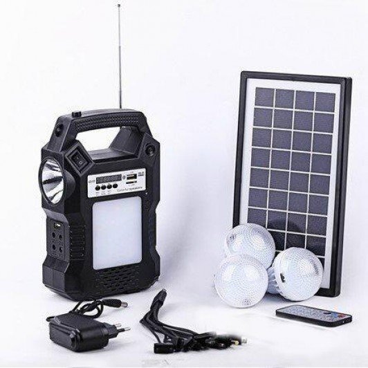 Kit panou solar cu 3 becuri LED, incarcare telefon, telecomanda, afisaj, radio, mp3, bluetooth