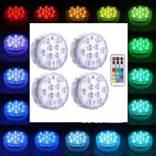 Set 4 Lampi LED RGB, pentru piscina cu telecomanda, rezistente la apa