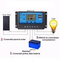 Regulator controler panou solar 20A, 12V 24V, 2 X USB, afisaj