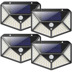 Set 4 lampi solare 100 LED senzor miscare si lumina, 3 moduri