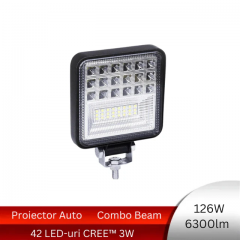 Proiector auto 126 W 42 LED, patrat 11x11cm, 12-24 V