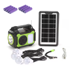 Kit panou solar fotovoltaic 8 acumulatori LiIon 16850 4 bec incarcare telefon radio mp3 bluetooth