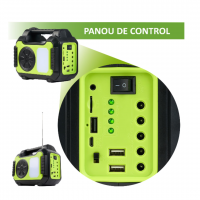 Kit panou solar fotovoltaic 8 acumulatori LiIon 16850 4 bec incarcare telefon radio mp3 bluetooth