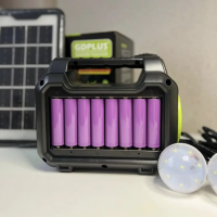 Kit panou solar fotovoltaic 8 acumulatori LiIon 16850 4 bec incarcare telefon radio mp3 bluetooth
