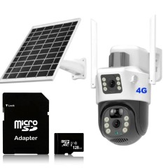 Camera supraveghere 4G dubla cu panou solar 6MP, card 128Gb inclus