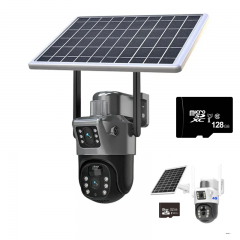 Camera supraveghere 4G dubla cu panou solar 6MP, card 128Gb inclus, GRI