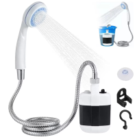 Dus portabil pentru camping cu acumulator incarcare USB, 2200mAh, 1.5m furtun, multifunctional