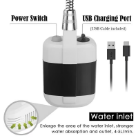 Dus portabil pentru camping cu acumulator incarcare USB, 2200mAh, 1.5m furtun, multifunctional