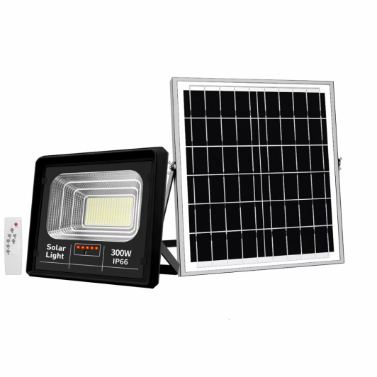 Proiector solar puternic 300W, 252 LED-uri SMD, panou solar si telecomanda, IP66