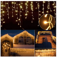 Instalatie turturi cu flash 15m fir alb tip perdea franjurata albastru alb rece alb cald multicolor