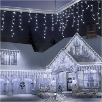 Instalatie turturi cu flash 15m fir alb tip perdea franjurata albastru alb rece alb cald multicolor