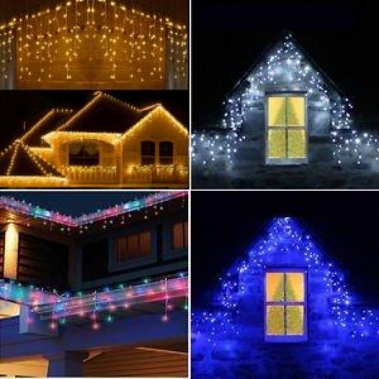 Instalatie turturi 20m perdea franjurata LED sarbatori alb rece cald albastru multicolor conectabile
