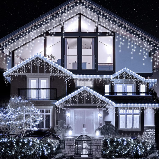 Instalatie perdea tip turturi FLASH fir gros negru LED foarte mare 23.5m interconectabile alb rece