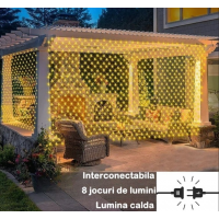 Instalatie Craciun Tip Plasa 3 m x 3 m, 360 LED-uri,  8 Jocuri de Lumini, Interconectabila, 4 culori