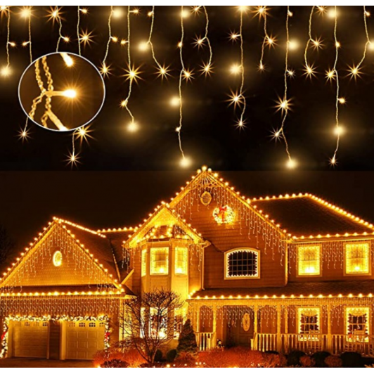 Instalatie turturi cu flash 15m fir alb tip perdea franjurata albastru alb rece alb cald